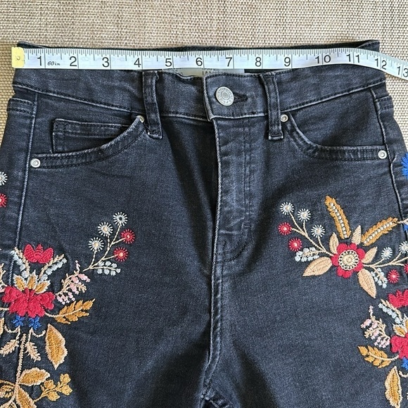 Top Shop MOTO JAMIE Faded Black W/ Floral Embroidery Ankle High Waist Stretch - Picture 6 of 10